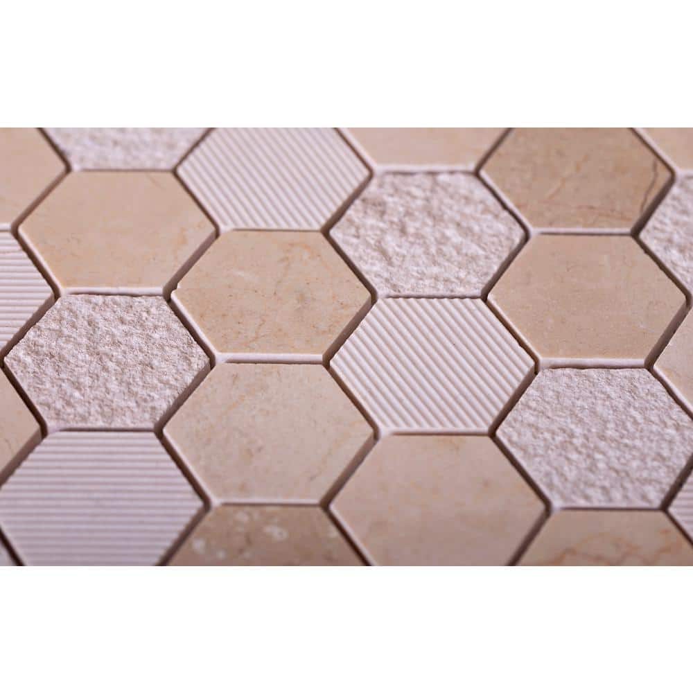 Beige Hexagon Marble Polished Mosaic Tile 12x12