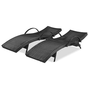 Black Outdoor Wicker Chaise Lounge Chairs with 5-Level Adjustable Backrest (Set of 2)