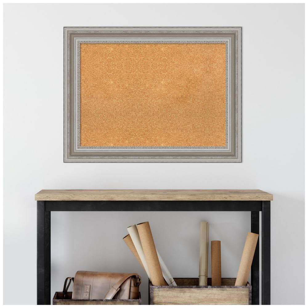 Parlor Silver Framed Natural Cork Bulletin Board 34x26