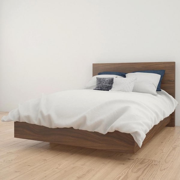 Nexera Identi-T Walnut Full Size Platform Bed and Plank Effect Headboard