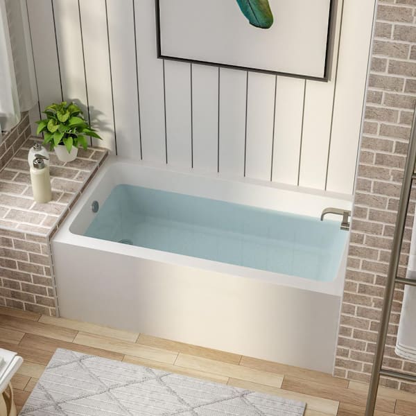 60 in. x 32 in. Soaking Bathtub with Skirt, Left Chrome Hand-Twist Drain in Glossy White
