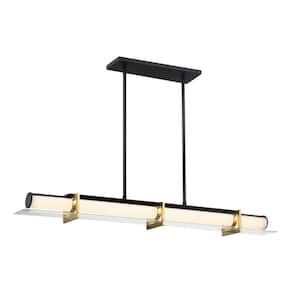 Midnight Gold 40-Watt Integrated LED Black Island Chandelier with Etched White Glass Shade