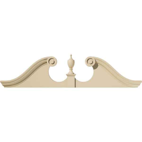 Ekena Millwork 54 in. W x 13-1/2 in. H x 2-3/4 in. P Rams Head Signature Urethane Pediment (Urn Ships Unattached in Box), Primed Tan