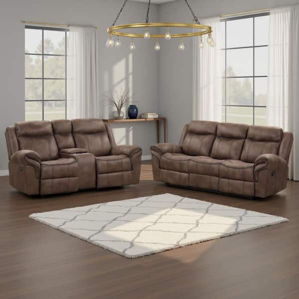 Arisa Brown and Black Faux Leather Glider Sofa and Loveseat Manual Recliner (Set of 3)