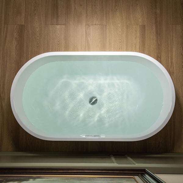 48 in. Acrylic Flatbottom Bathtub in White with Brushed Nickel Drain and Overflow
