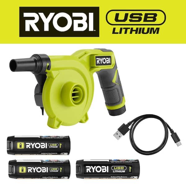 USB Lithium Cordless High Volume Inflator Kit with USB Lithium 2.0 Ah Battery, Charging Cable, & 3.0 Ah Battery (2-Pack)