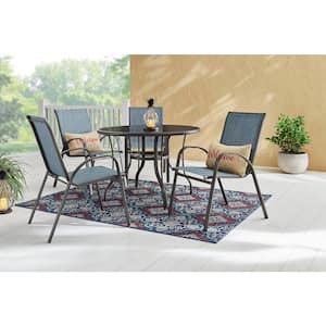 Mix and Match Stackable Brown Steel Sling Outdoor Patio Dining Chair in Denim