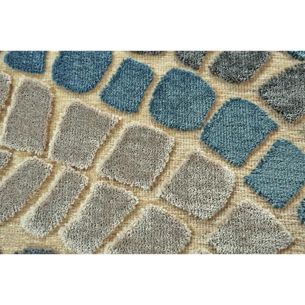 2 x 8 Tan, Blue, Green Geometric Runner Rug