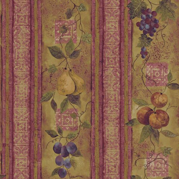 The Wallpaper Company 56 sq. ft. Earth Tone Fruit In An Oriental Style Wallpaper