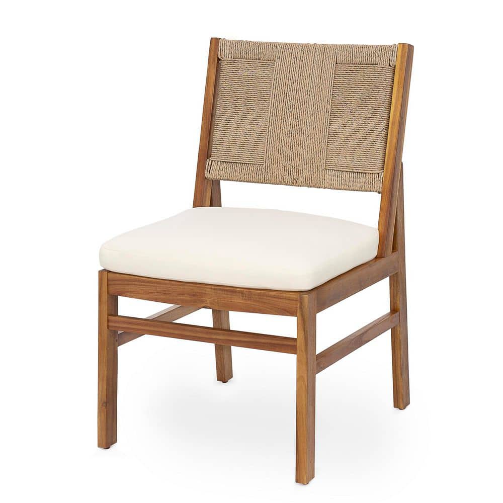 Ivi Light Brown 7-Piece Solid Wood Outdoor Dining Set with Beige Cushion and Woven Backrest
