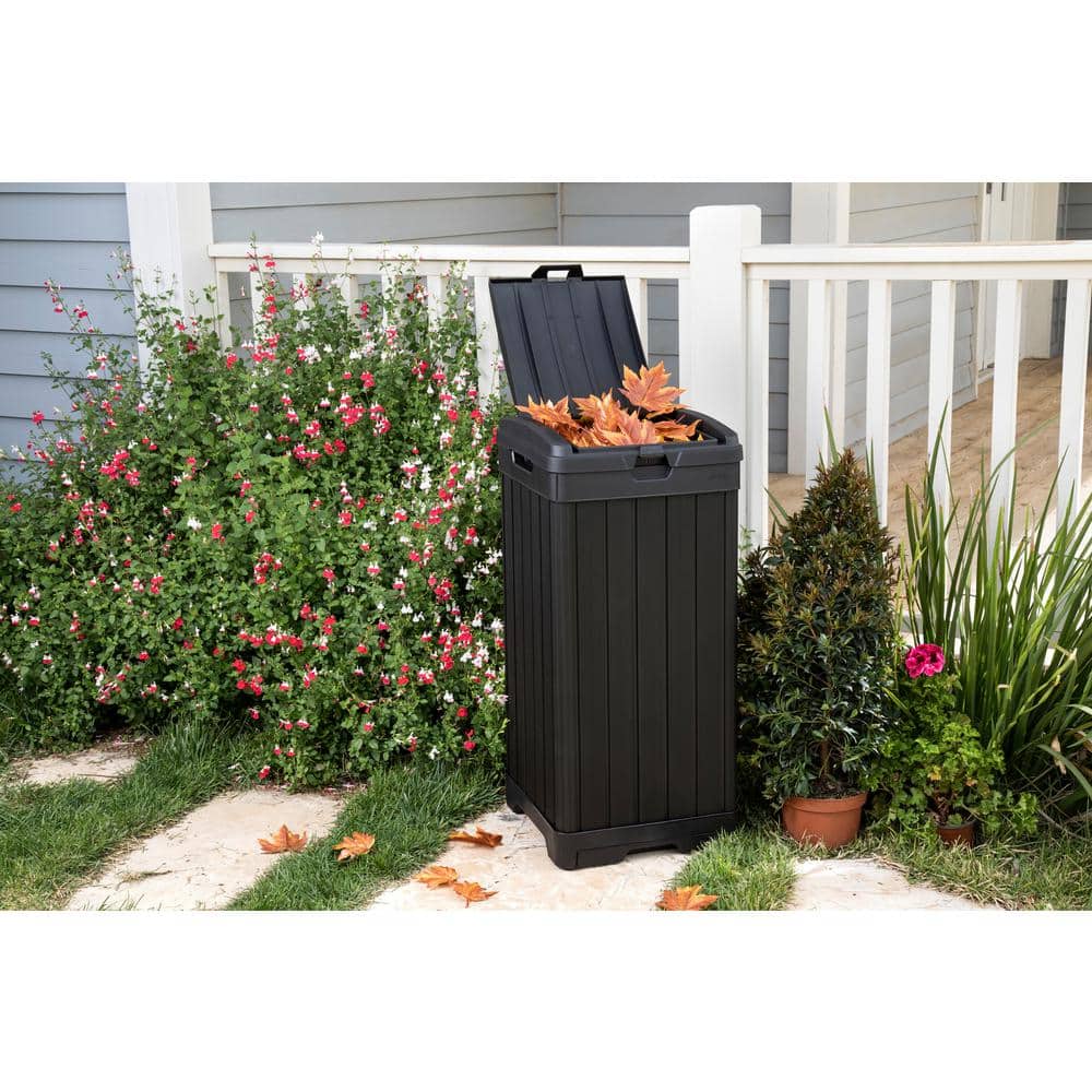 Baltimore Black Plastic Outdoor Trash Can with Pull-out Drawer