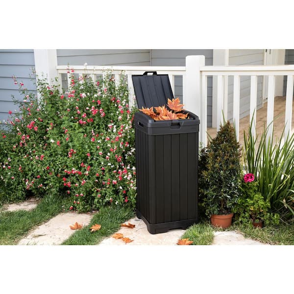 Keter Baltimore 38 Gallon Trash Can with Lid and Drip Tray for Easy  Cleaning-Perfect for Patios, Kitchens, and Outdoor Entertaining, 38  Gallons, Black