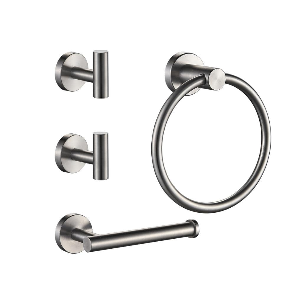 FORIOUS Bathroom Accessories Set 4-pack Towel Bar，Toilet Paper Holder  ，2Robe Hooks Zinc Alloy in Brushed Nickel HH19011BN4C - The Home Depot