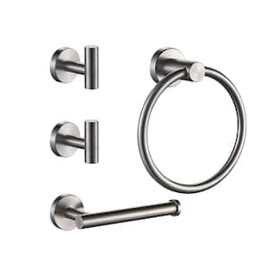 Bathroom Accessory Set With Robe Hooks,Towel Ring,Toilet Paper Holder in Brushed Nickel 4-Piece