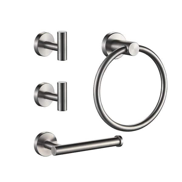 FORIOUS Bathroom Accessory Set With Robe Hooks,Towel Ring,Toilet Paper Holder in Brushed Nickel 4-Piece