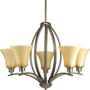 Joy Collection 5-Light Antique Bronze Chandelier with Etched Light Umber Glass