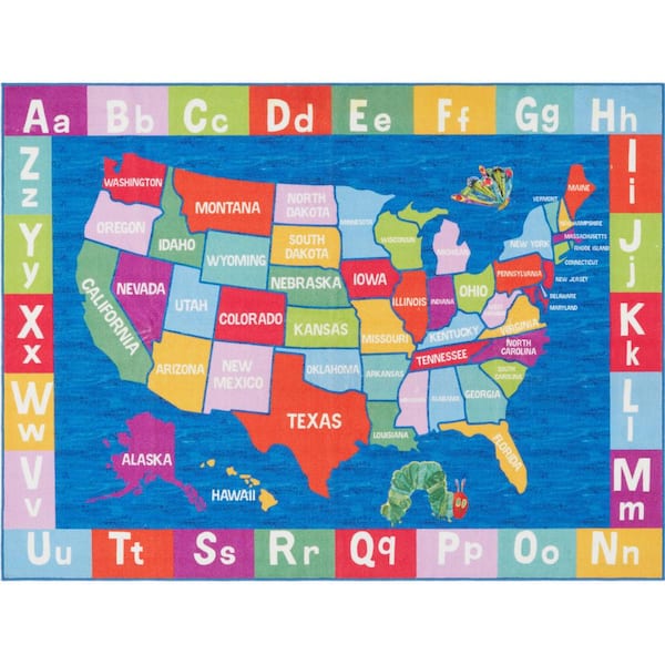 Home Dynamix Elementary US Map Blue/Red 3 ft. x 5 ft. Kids Area Rug
