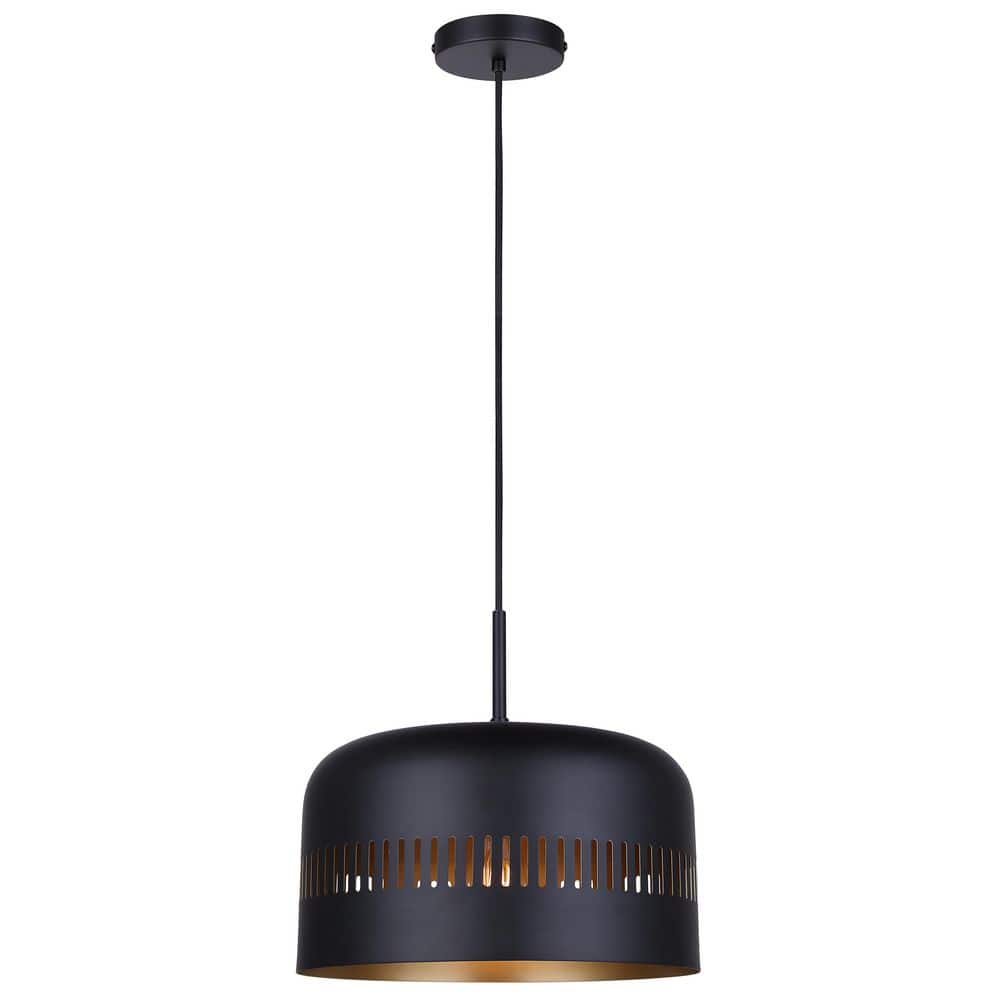 Miles 60-Watt 1-Light Matte Black Shaded Pendant Light with Black and Polished Gold Metal Shade price history on PriceWatchPro