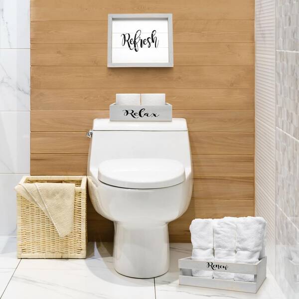 Elegant Designs Three Piece Decorative Wood Bathroom Set, Small, Coastal/Beach (1 Towel Holder, 1 Frame, 1 Toilet Paper