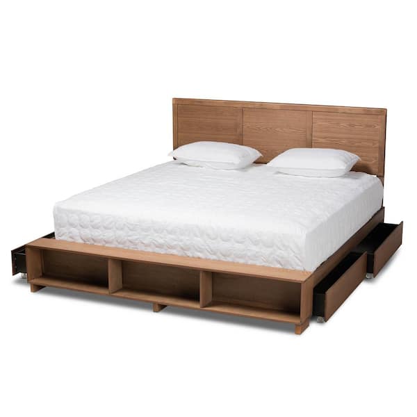 Baxton Studio Tamsin Ash Walnut King Platform Storage Bed