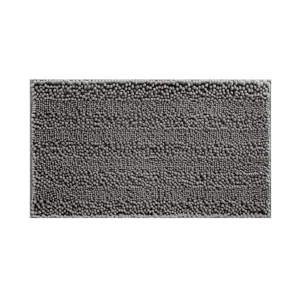 Laura Ashley Non-Slip Astor Chenille 20 in. x 34 in. Gray Polyester Rectangle Bath Mat