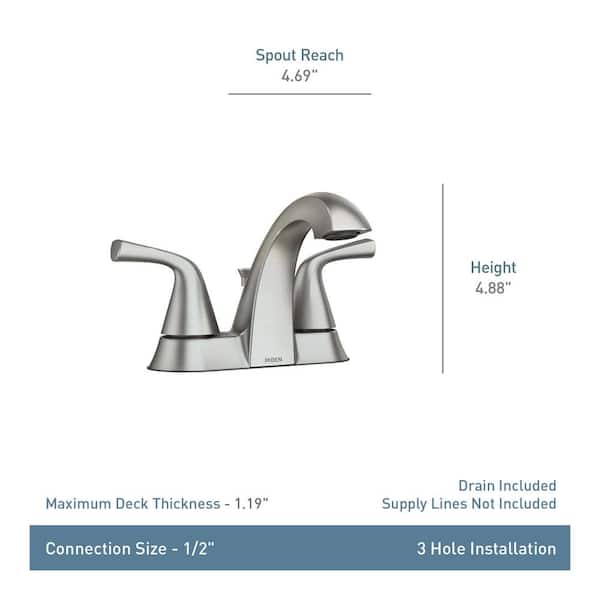Moen Lindor Spot Resist Brushed Nickel 2-Handle 4-in Centerset WaterSense Bathroom Sink Faucet with Drain Moen Lindor Spot Resist Brushed Nickel 2-Handle 4-in Centerset WaterSense Bathroom Sink Faucet with Drain