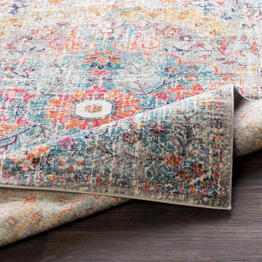 Gray and Aqua Oriental Synthetic Area Rug, 3'11" x 5'7"
