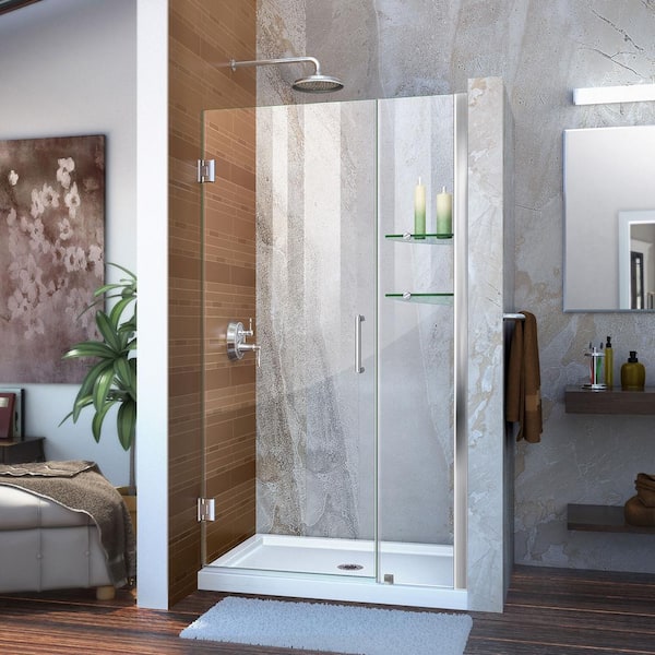 DreamLine Unidoor 42 to 43 in. x 72 in. Frameless Hinged Shower Door in Chrome