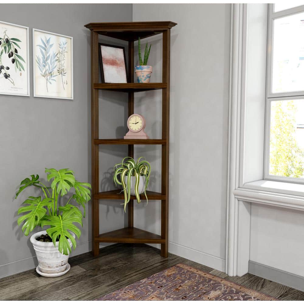 Modern Walnut Wood 4-Tier Corner Bookshelf for Organized Spaces