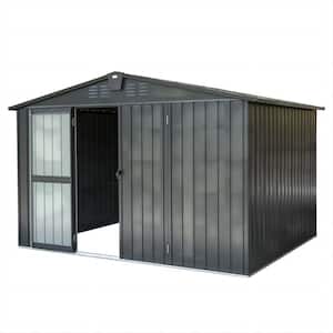 10 ft. W x 8 ft. D Outdoor Metal Tool Storage Shed with Lockable Doors, Waterproof for Backyard Lawn Black 80 sq. ft.