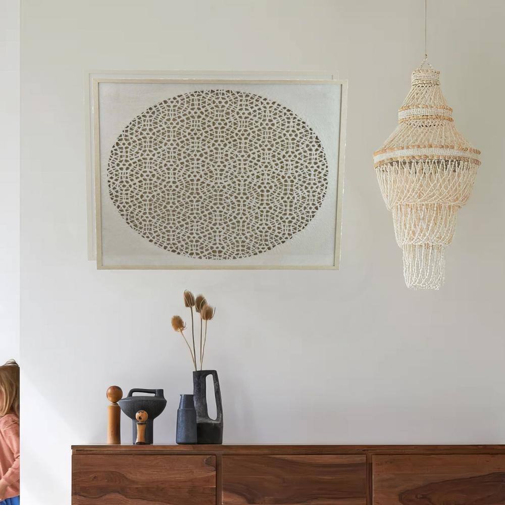 White Carved Cutout Design Framed Canvas Painting