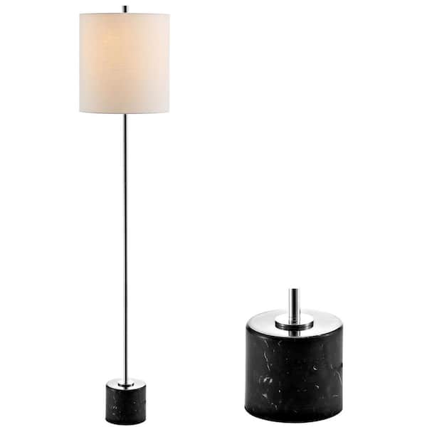 JONATHAN Y Levitt 60.5 in. Marble/Metal LED Floor Lamp, Black/Chrome