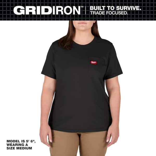 Women's X-Small Black GRIDIRON Short Sleeve Pocket T-Shirt