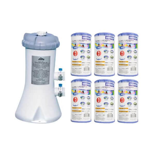 Intex 530 GPH Swimming Pool Filter Pump and 6 Type A Replacement Cartridges