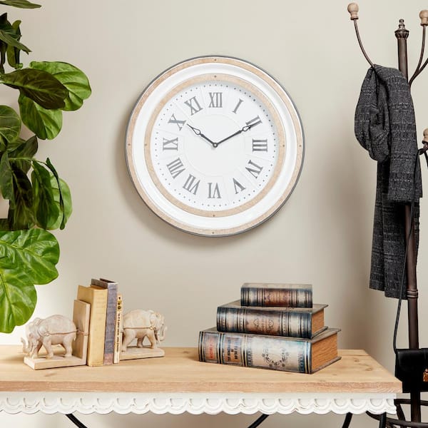 Litton Lane 24 in. x 24 in. White Metal Wall Clock