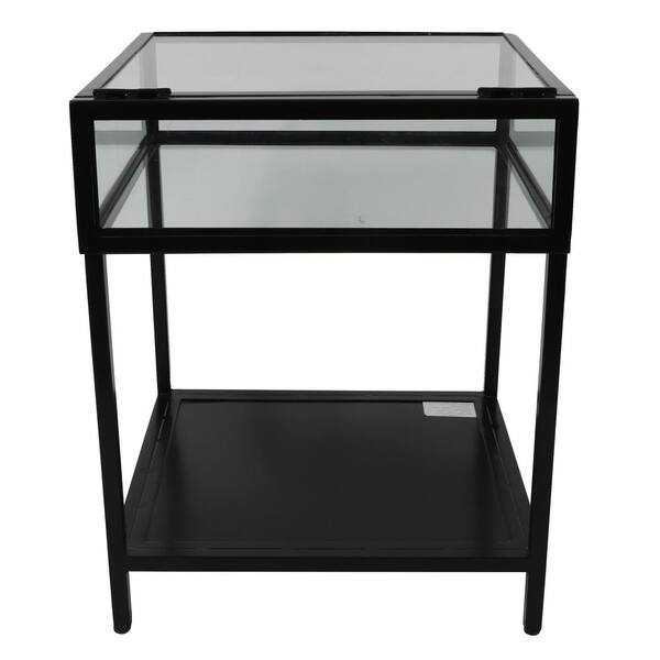 glass and black metal end table