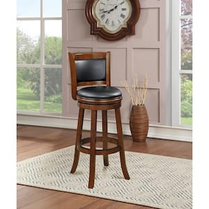 Augusta 47 in. Cherry High Back Wood 34 in. Swivel Bar Stool with Faux Leather Seat