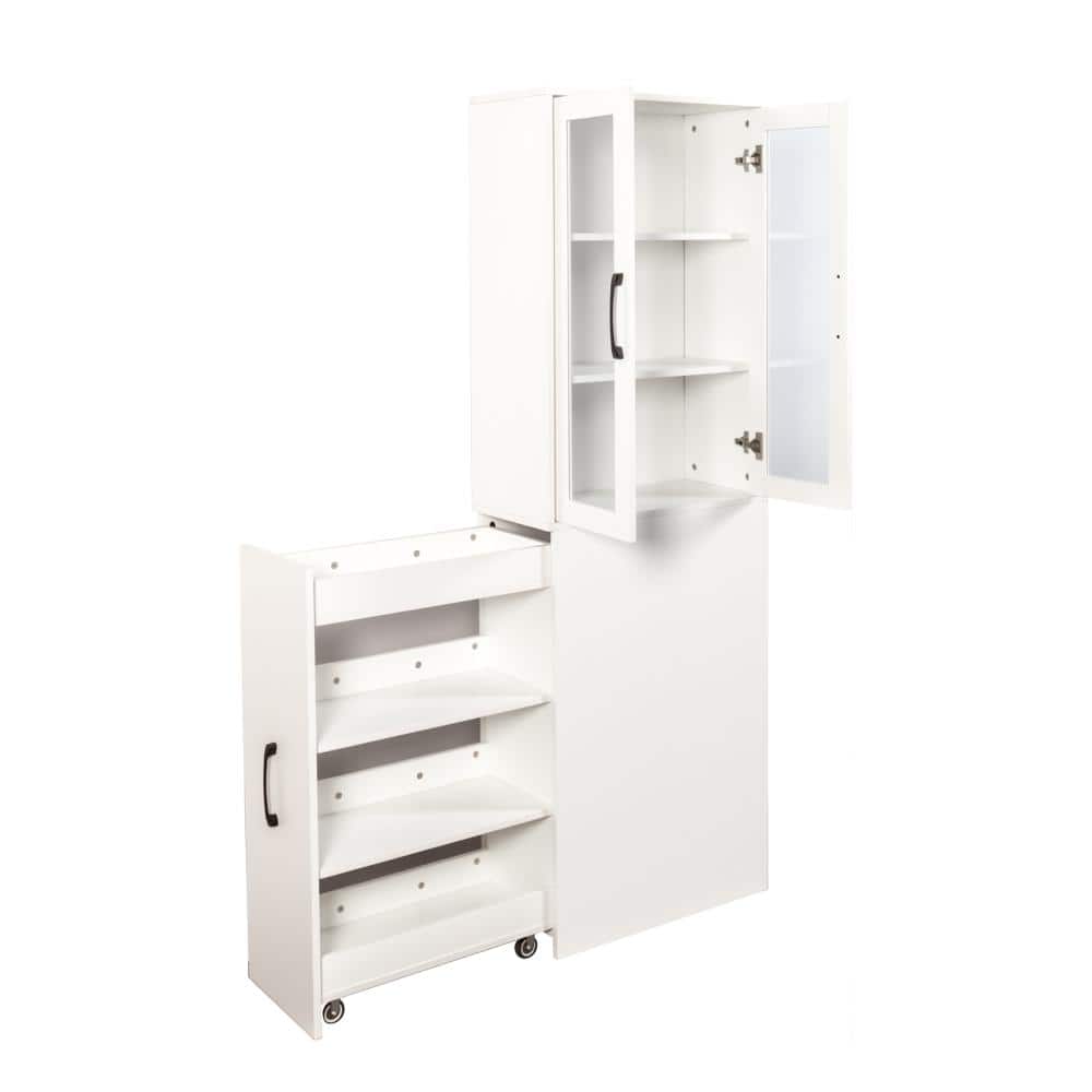 70.87 H Display Storage Cabinet 4 Tier Multi-Functional Pull-Out Multi-Tier Storage Shelf with 2 Glass Doors