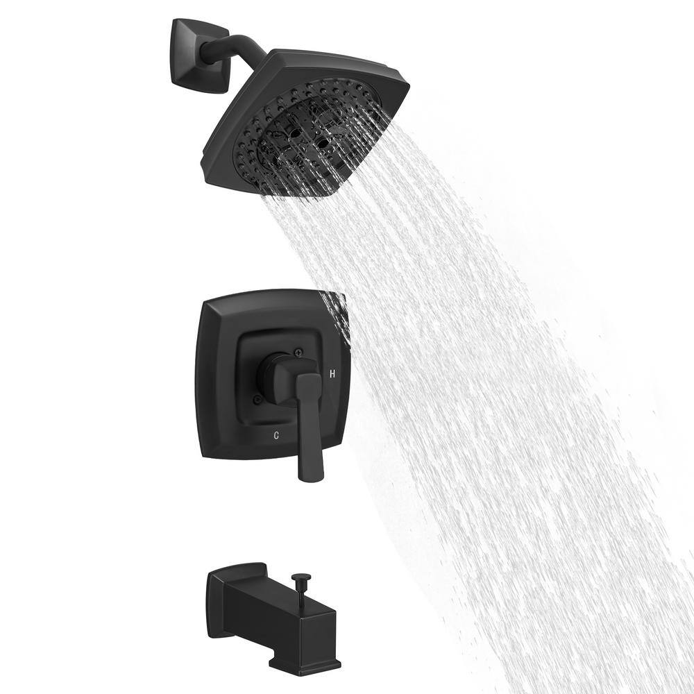 Matte Black Square Rainfall Shower Faucet Set with Tub Spout