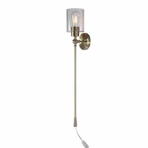 Chadmore 1-Light Antique Brass Wallchiere with Cylinder Glass Shade Wall Sconce