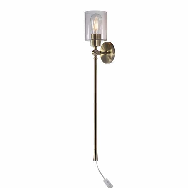 Hampton Bay Chadmore 1-Light Antique Brass Wallchiere with Cylinder Glass Shade Wall Sconce