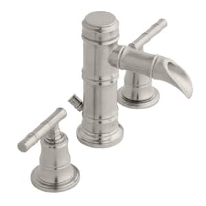 Bamboo 8 in. Widespread Double-Handle Low-Arc Bathroom Faucet in Brushed Nickel
