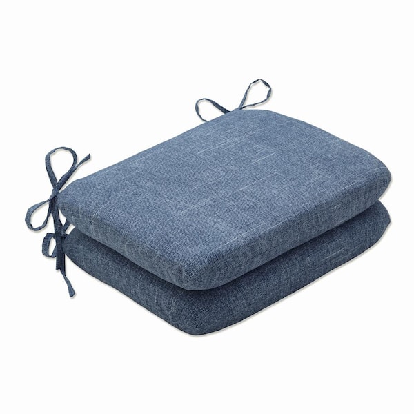 Pillow Perfect Solid 18.5 in. x 15.5 in. Outdoor Dining Chair Cushion in Blue (Set of 2)
