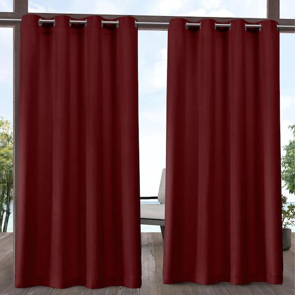 EXCLUSIVE HOME Delano Radiant Red Solid Light Filtering Grommet Top Indoor/Outdoor Curtain, 54 in. W x 108 in. L (Set of 2)