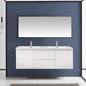 59.06 in. W x 19.69 in. D Wall-Mounted Bath Vanity in High Glossy White with White Glossy Resin Top