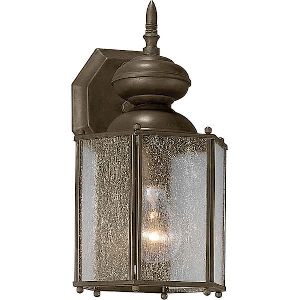 Progress Lighting Roman Coach Collection 1-Light Antique Bronze Clear Seeded Glass Traditional Outdoor Small Wall Lantern Light