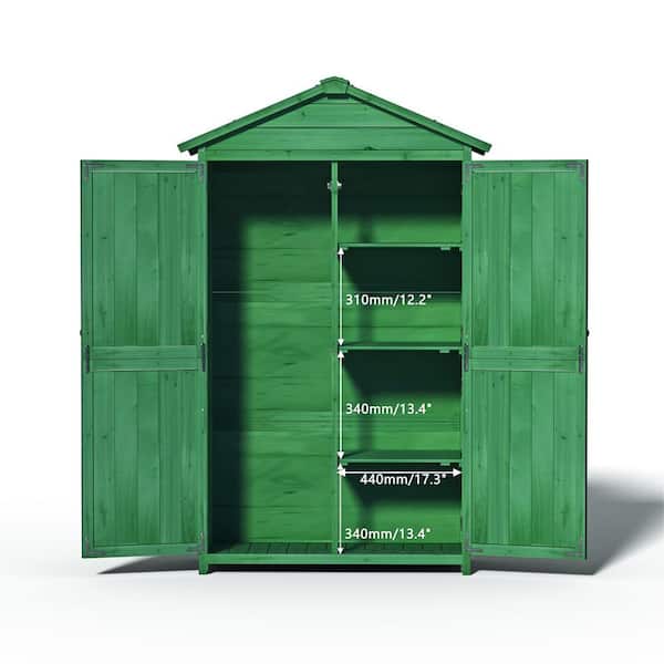 3 ft. W x 1.5 ft. D Wood Storage Shed, Garden Tool Cabinet with Waterproof Asphalt Roof, Shelves, Green (4.5 sq. ft. )
