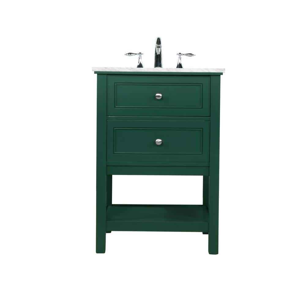 Simply Living 24 in. W x 22 in. D x 34 in. H Bath Vanity in Green with Carrara White Marble Top