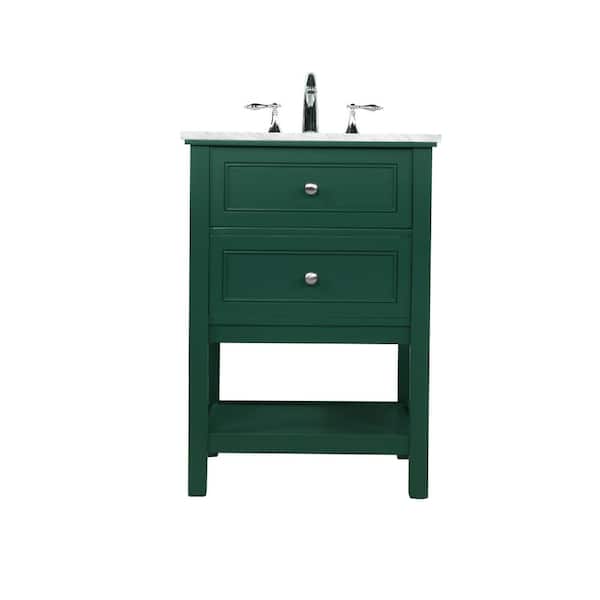 Unbranded Simply Living 24 in. W x 22 in. D x 34 in. H Bath Vanity in Green with Carrara White Marble Top