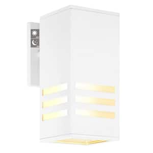 Enhanced 8.3 in. White Dusk to Dawn Indoor/Outdoor Hardwired Cylinder Sconce with No Bulb Included